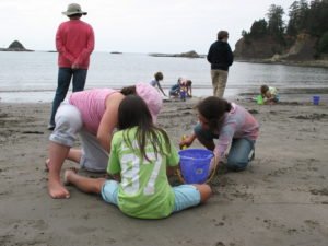 Building a sand castle Oregon coast