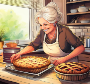 retired pie lady in her kitchen