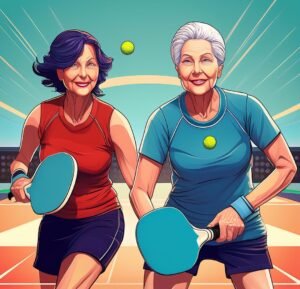 real life retirement two women playing pickleball