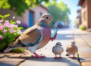mourning dove with smart phone and checks Real Life Retirement