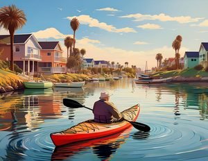 senior man kayaking on California bay